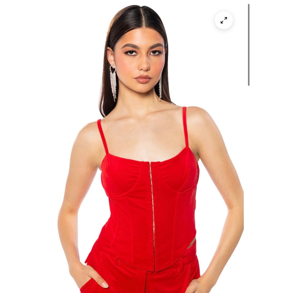 AKIRA Red Velvet Corset Top Hook Eye Front Small